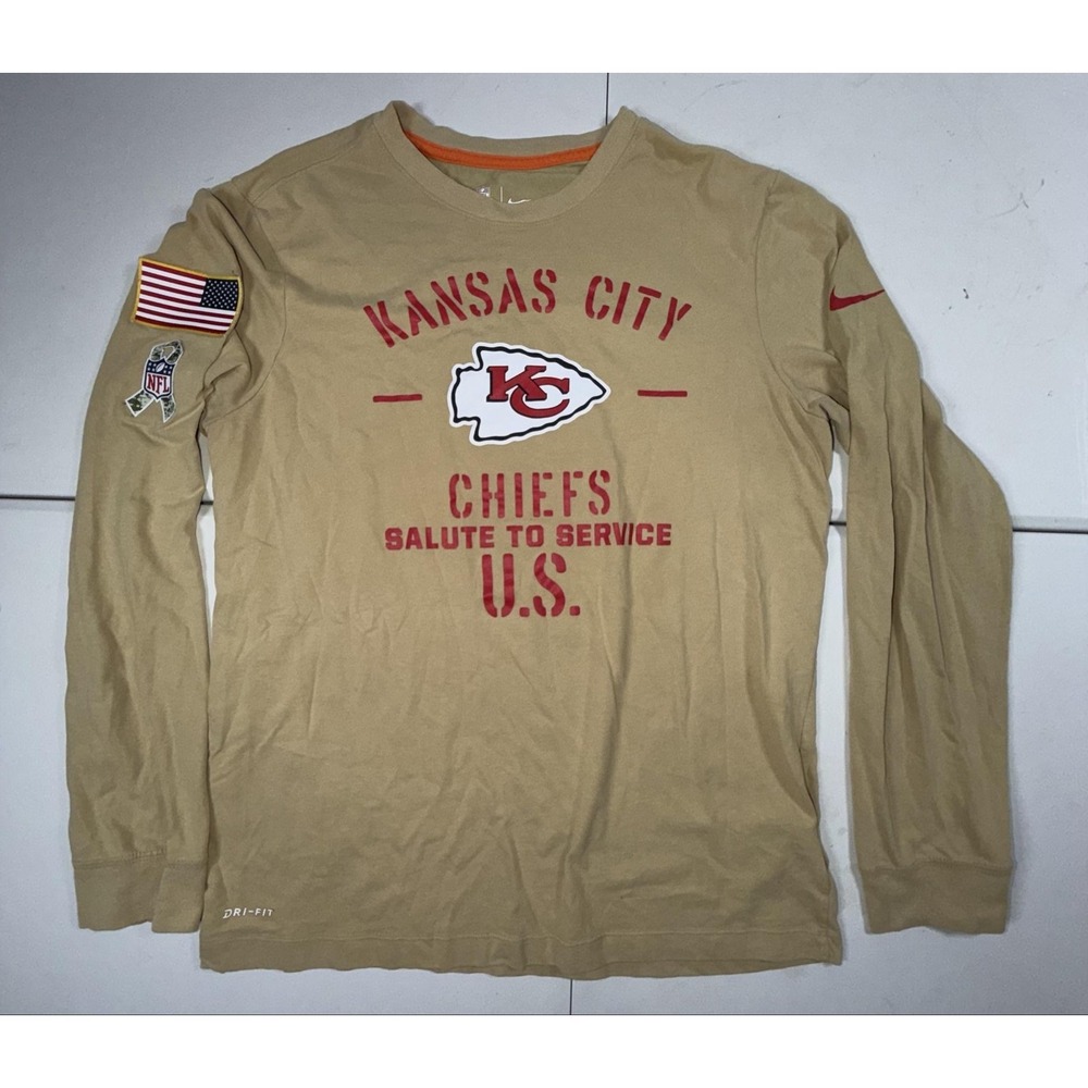 Kansas City Chiefs Shirt Mens M Tan NFL Football Nike Dri Fit Salute Service